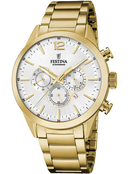 Festina Timeless Chronograph F20633/1 Herrenuhr Gold • Mineralglas • 5 ATM