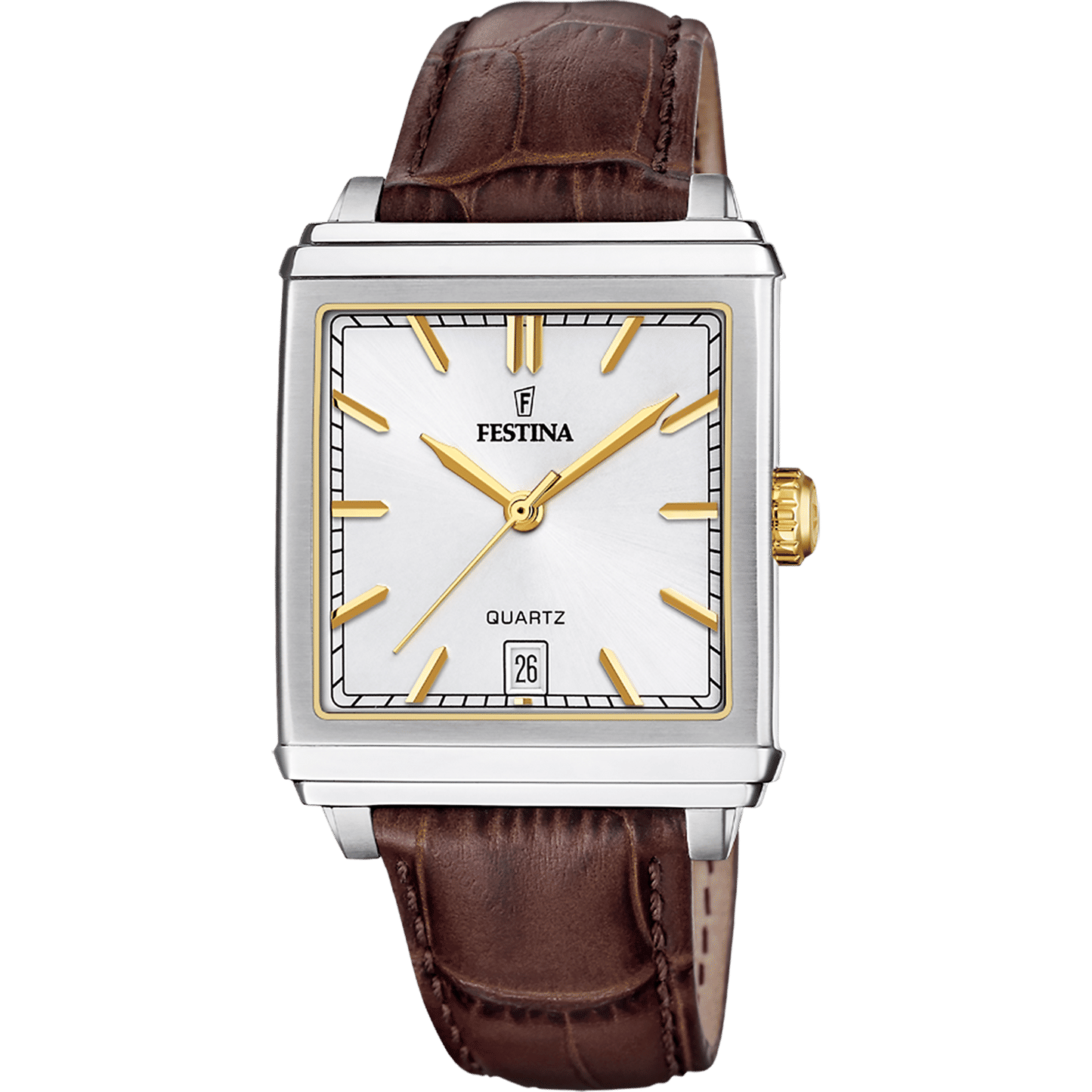 Festina On the Square F20681/4 Herrenuhr Silber • Quarzwerk • Lederarmband