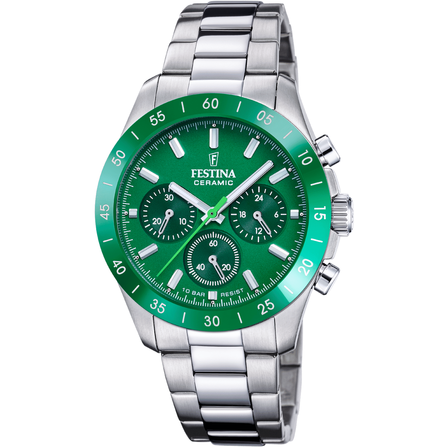 Festina Ceramic Chronograph F20693/5 Damenuhr Grün • Keramikgehäuse • Chronograph