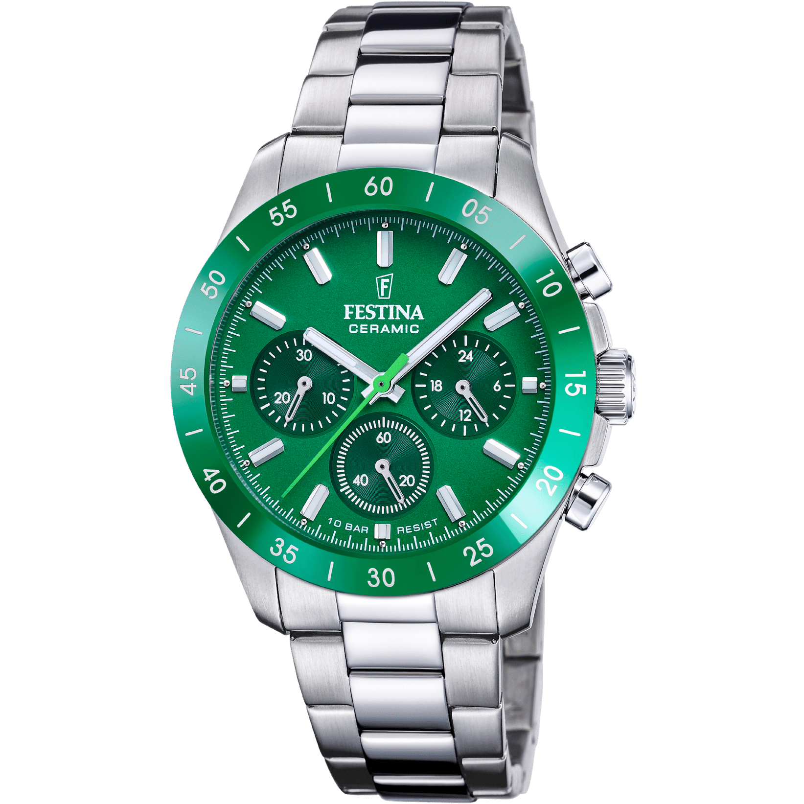 Festina Ceramic Chronograph F20693/5 Damenuhr Grün • Keramikgehäuse • Chronograph