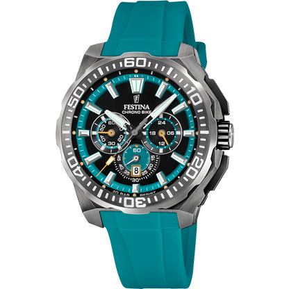 Festina Chrono Bike F20725/6 Herrenuhr Chronograph Schwarz/Türkis • Mineralglas • 20 ATM Wasserdicht