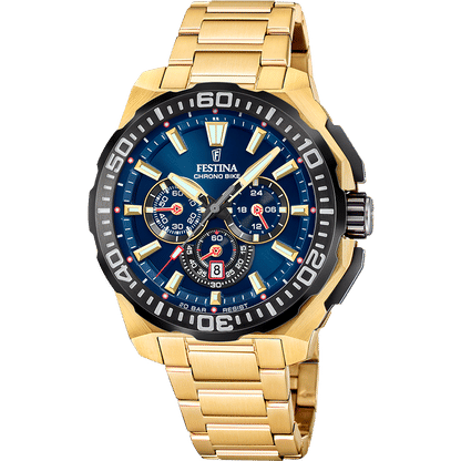 Festina Chrono Bike F20727/1 Herrenuhr Goldfarben/Blau • Chronograph • 20 ATM