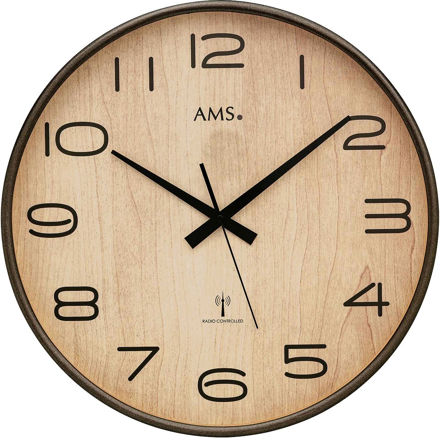 AMS Wanduhr 40x40x5 cm Holz • Moderne Funktechnik • Klares Zifferblatt