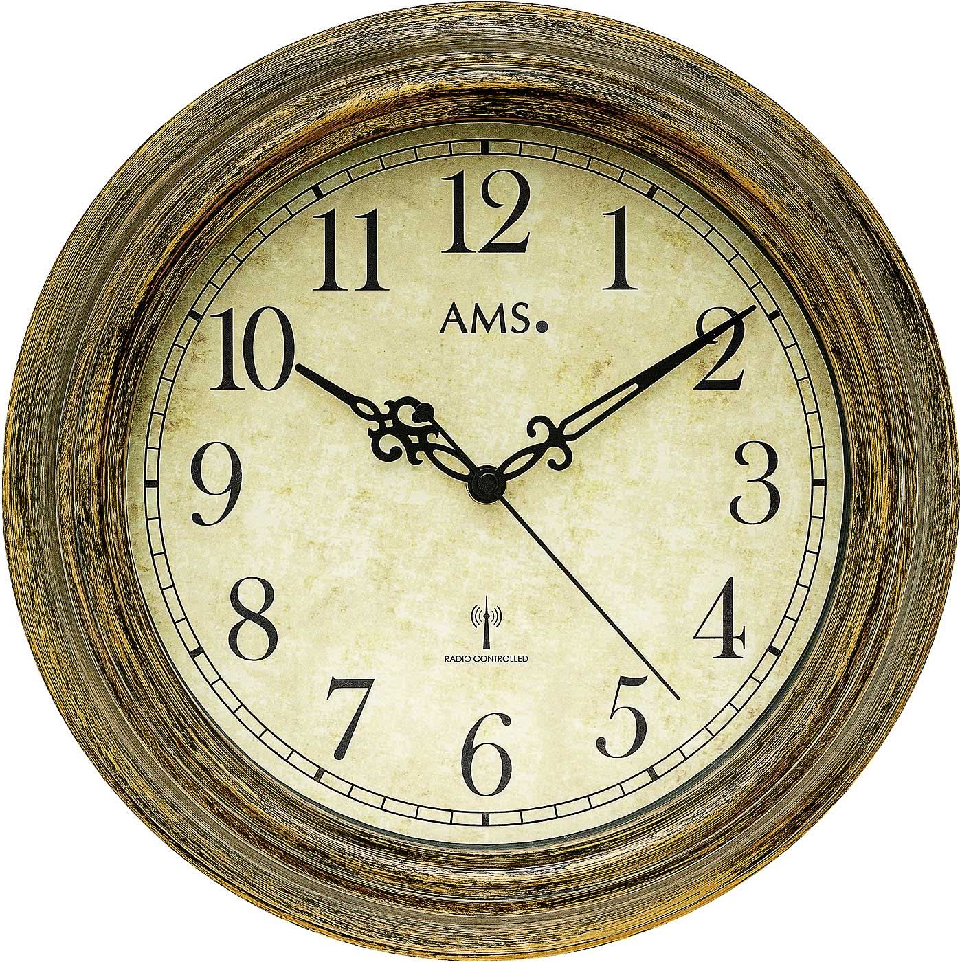 AMS Wanduhr 30 cm Ø Kunststoff • Funkgesteuerte Präzision • Antiker Holz-Look