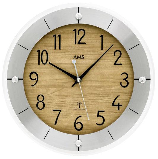 AMS Wanduhr 31 cm Ø Buche • Funk-Uhrwerk • Made in Germany