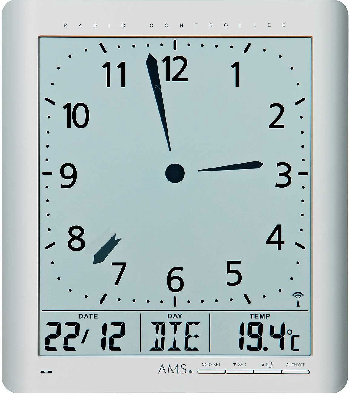 AMS Wanduhr 21x23x3 cm Kunststoff • Funkgesteuert • Geräuschlos