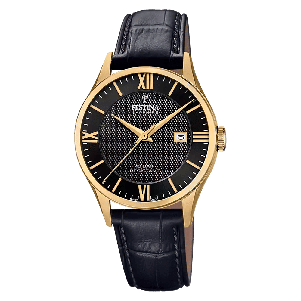 Festina F20010/4 Herrklocka Svart • Safirglas • Swiss Made Kvartsur