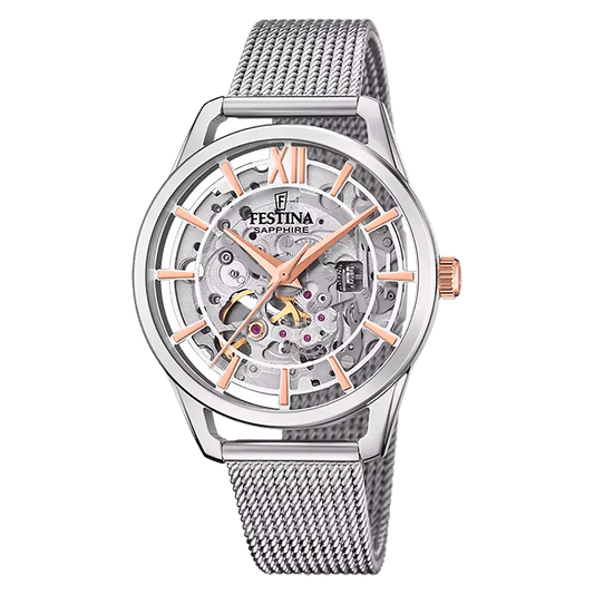Festina F20627/1 Damklocka Silver • Automatiskt Urverk • Safirglas