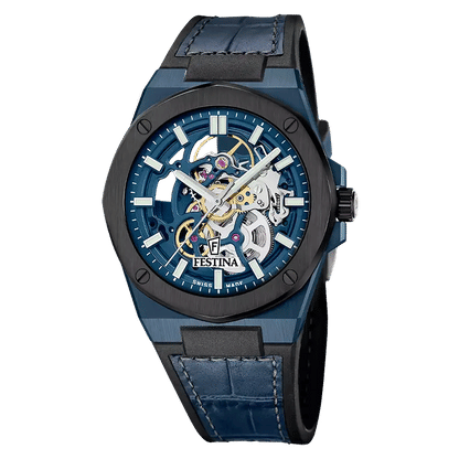 Festina Swiss Made F22011/1 Herrklocka Blå • Automatiskt Urverk Soprod P024 • Safirglas