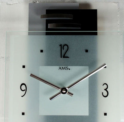 AMS Wanduhr 36x22x5 cm Glas • Modernes Design • Präzises Quarzwerk