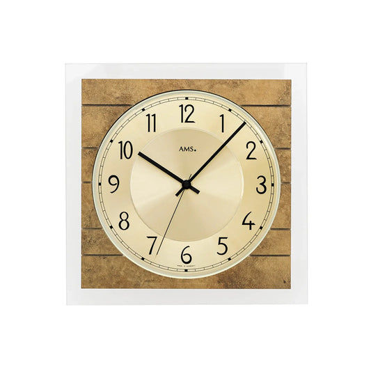 AMS F5563 Wanduhr Antikmessing • Funkwerk • Holz auf Mineralglas