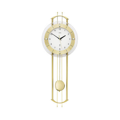 Funk-Wanduhr mit rundem Glaszifferblatt, Messingrahmen und Pendelsystem