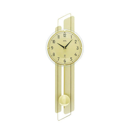 Wanduhr AMS mit goldfarbener Messingauflage, rundes Ziffernblatt hinter Glasfront