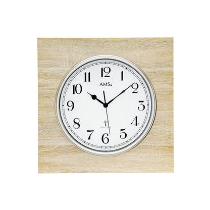 Funk-Wanduhr mit Holzrahmen Sonoma, rundem Zifferblatt, Mineralglas und silberner Umrandung