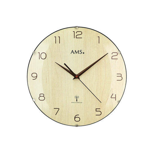 AMS Funk-Wanduhr F5557 Wanduhr Nussbaum • Funkwerk • Gewölbtes Glas