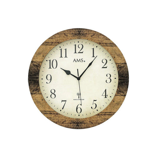 AMS F5560 Wanduhr Nussbaum • Funk-Uhrwerk • Mineralglas