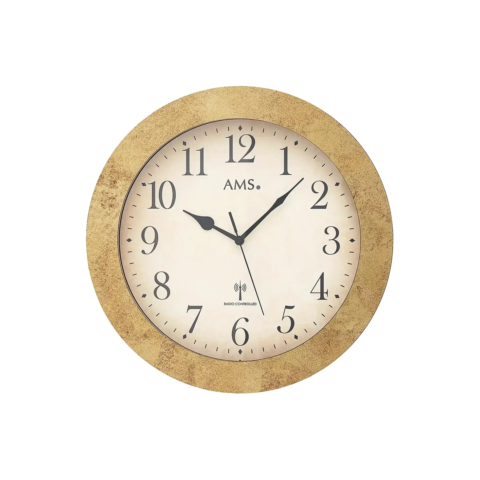 AMS Wanduhr mit beigem Zifferblatt, schwarzen Ziffern, antik-goldener Umrandung