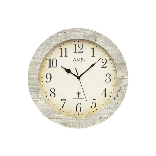 AMS Funk-Wanduhr F5561 Wanduhr Weiß-Grau • Funk-Automatikzeit • Mineralglas-Schutz