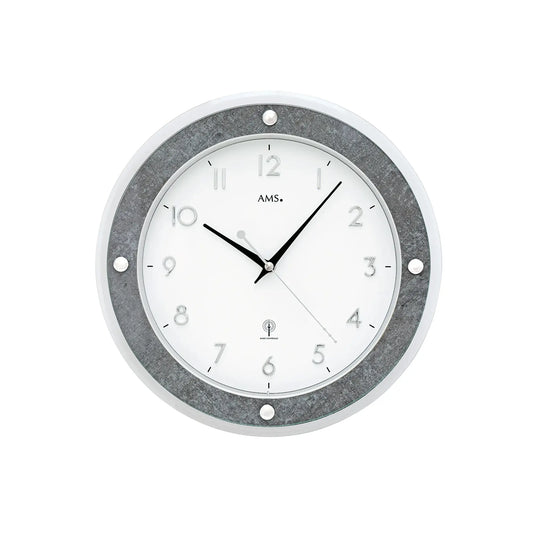 AMS Funk-Wanduhr F5566 Wanduhr Grau • Funkwerk • Aufgelegte Zahlen
