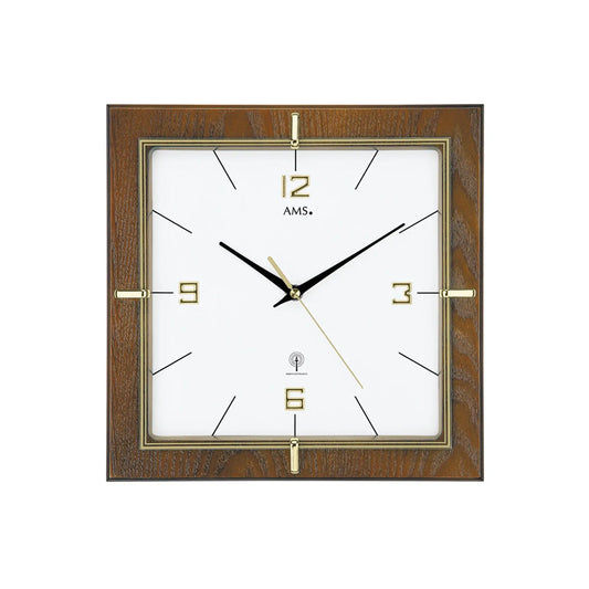 AMS F5834 Wanduhr Nussbaum • Funkwerk • Mineralglas mit Golddekor