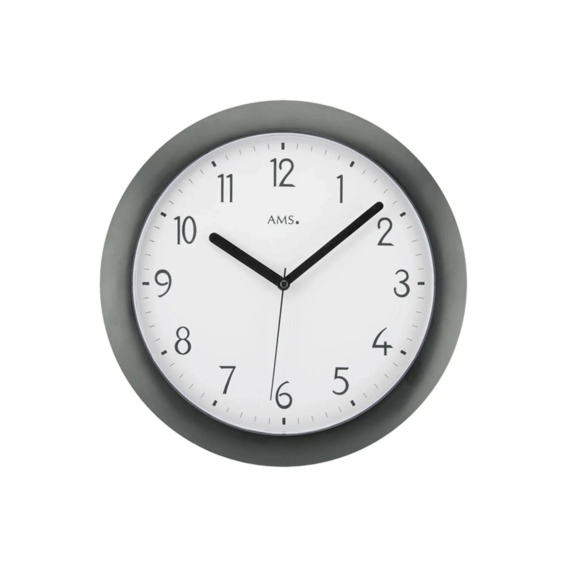 Funk-Wanduhr mit schwarzem Kunststoffgehäuse, weißem Ziffernblatt und schwarzen Zeigern