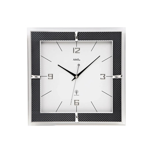AMS Funk-Wanduhr F5855 Wanduhr Schwarz • Funkwerk mit Mineralglas • Carbon-Applikation