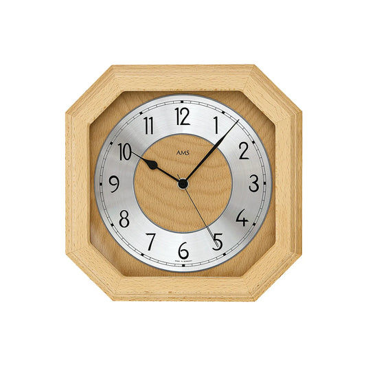 AMS Funk-Wanduhr F5864/18 Wanduhr Buche • Massivholzgehäuse • Aluminium-Zahlenring