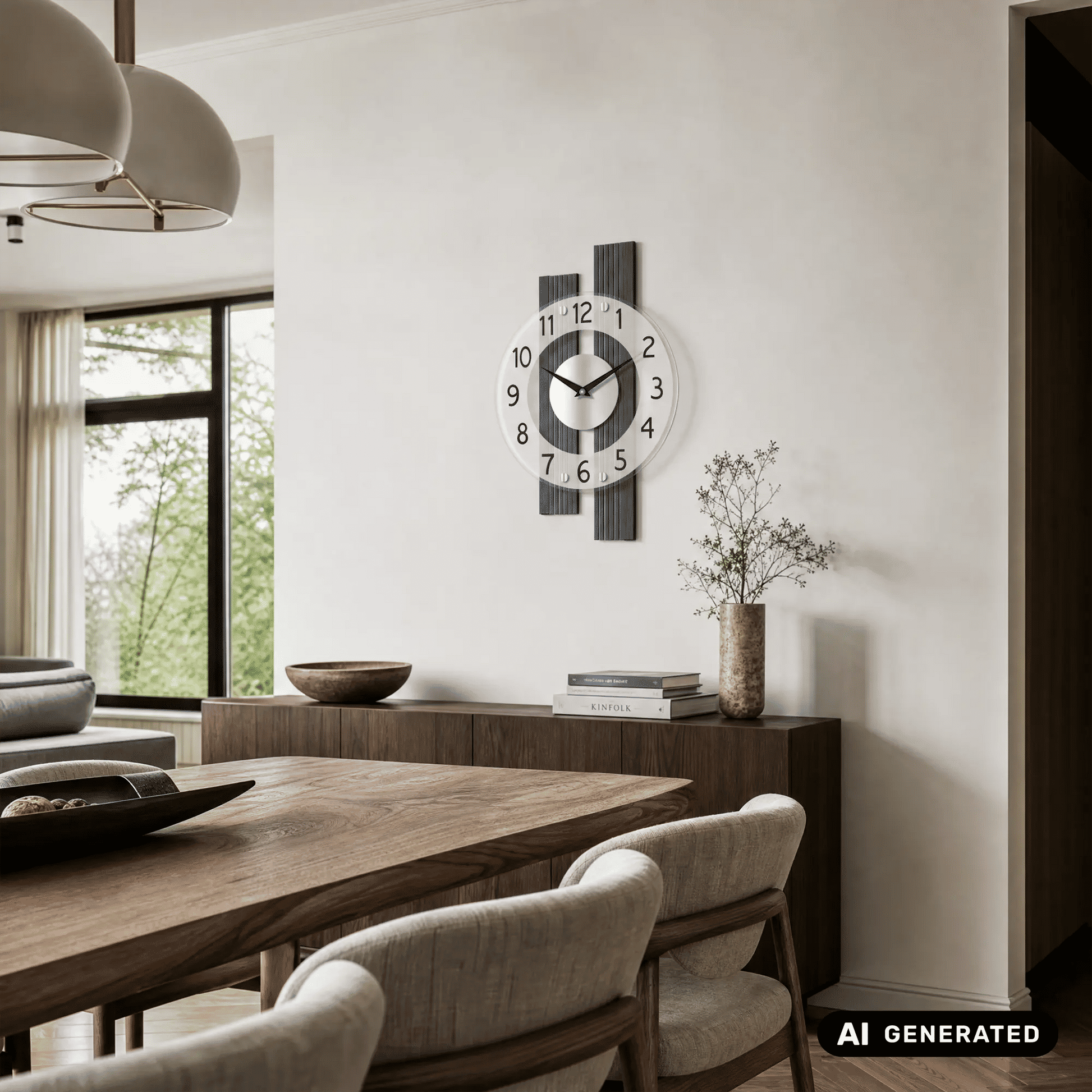 Wanduhr an der Wand mit anthrazitfarbenem Ziffernblatt und römischen Ziffern