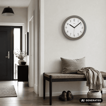 Funk-Wanduhr mit schwarzem Kunststoffgehäuse, weißem Ziffernblatt und schwarzen Zeigern