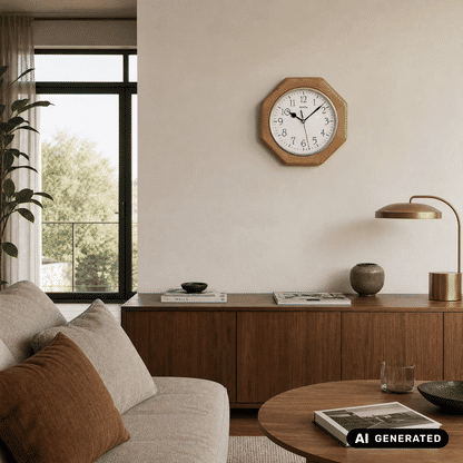 Wanduhr aus Eiche mit rechteckigem Rahmen, weißem Zifferblatt und schwarzen Zeigern