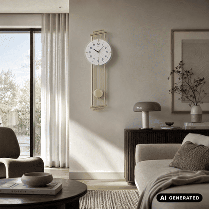 Messing-Wanduhr mit goldenem Rahmen und Kugelpendel