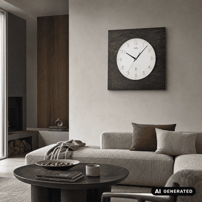 Funk-Wanduhr mit schiefergrauem, eckigen Hintergrund und Mineralglas-Ziffernblatt