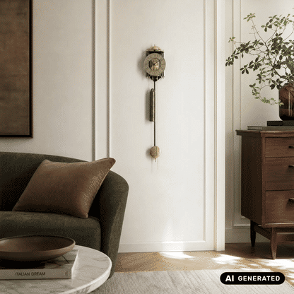Wanduhr an der Wand mit Pendel und Kettenzug