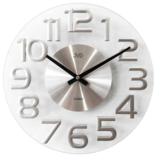 JVD Wall Clock 35x35x3.5 cm Glass, Metal • Modern Design • Transparent Dial