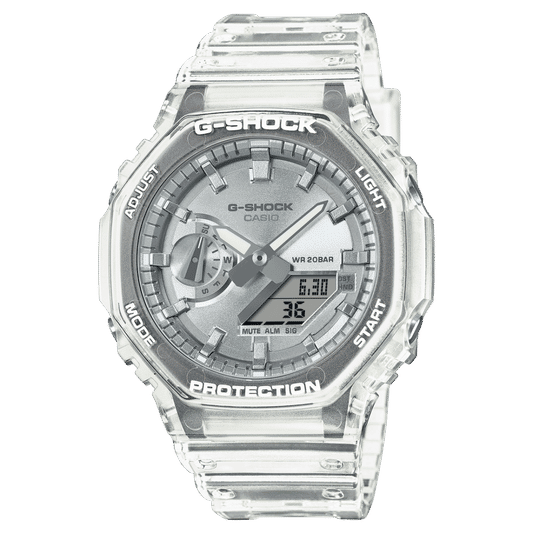Casio G-Shock Ana-Digi Uhr mit transparentem silbernem Resinarmband und grauem Zifferblatt