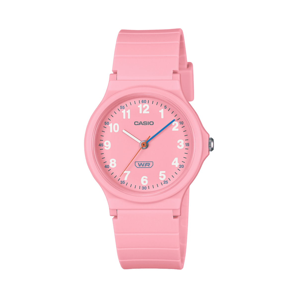 Kinderarmbanduhr, rosa Gehäuse und Armband, analoges Zifferblatt mit arabischen Ziffern
