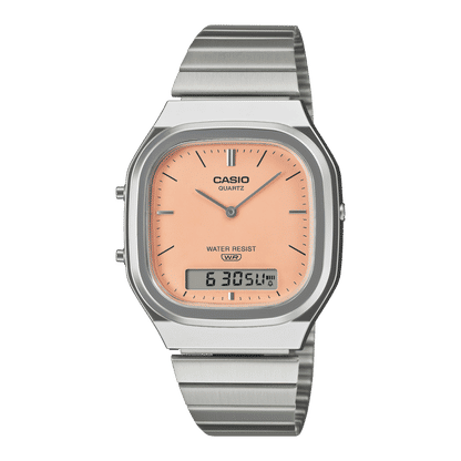 Casio AQ-240E-4AEF Edgy Collection Armbanduhr Pfirsich • Ana-Digi Anzeige • Retro-Modern Design