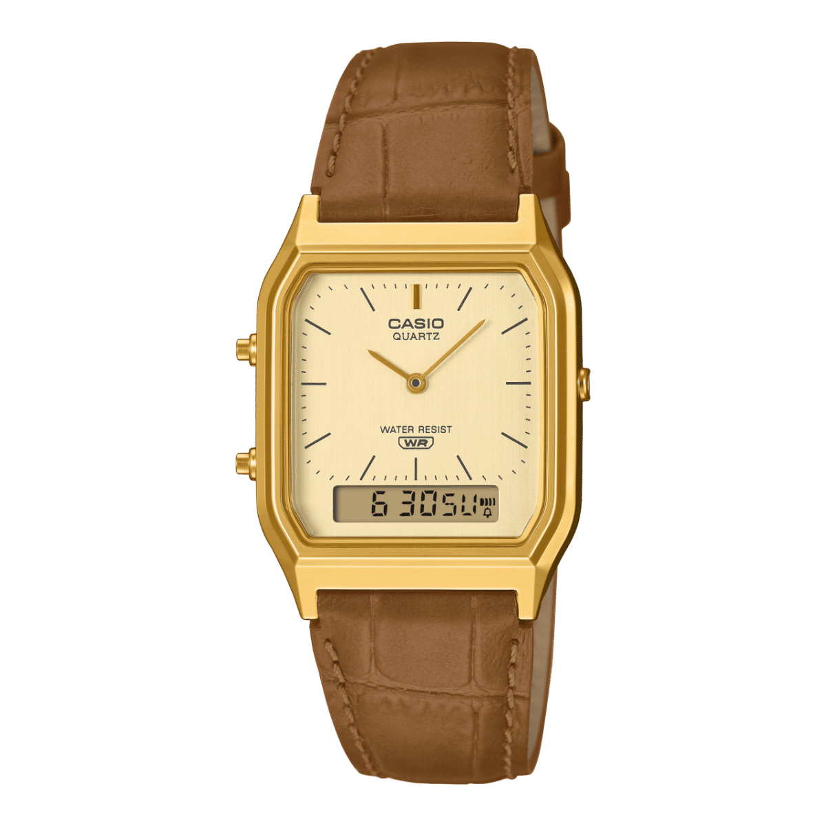 Casio Vintage AQ-230EGL-9AEF Armbanduhr Gold • Analog-Digital • Echtlederarmband