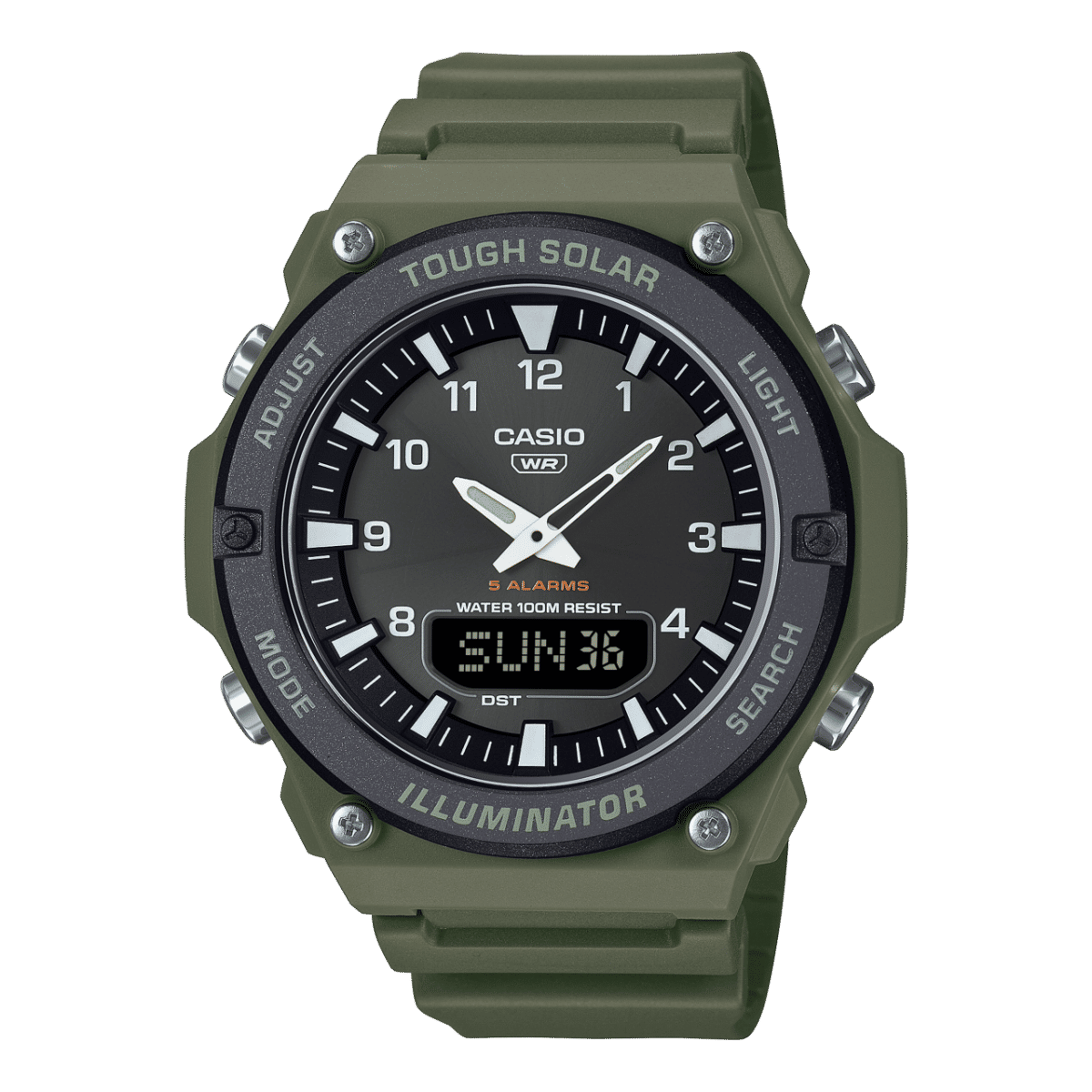Casio Vintage AQ-S820W-3BVEF Armbanduhr Grün • Solarantrieb • Weltzeit
