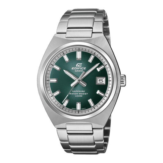 Herrenarmbanduhr mit grünem Zifferblatt, silbernem Edelstahlband, analogen Zeigern
