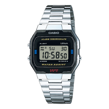 Casio Collection A163WA-1QES Digitaluhr Silber • Edelstahlarmband • Retro-Design