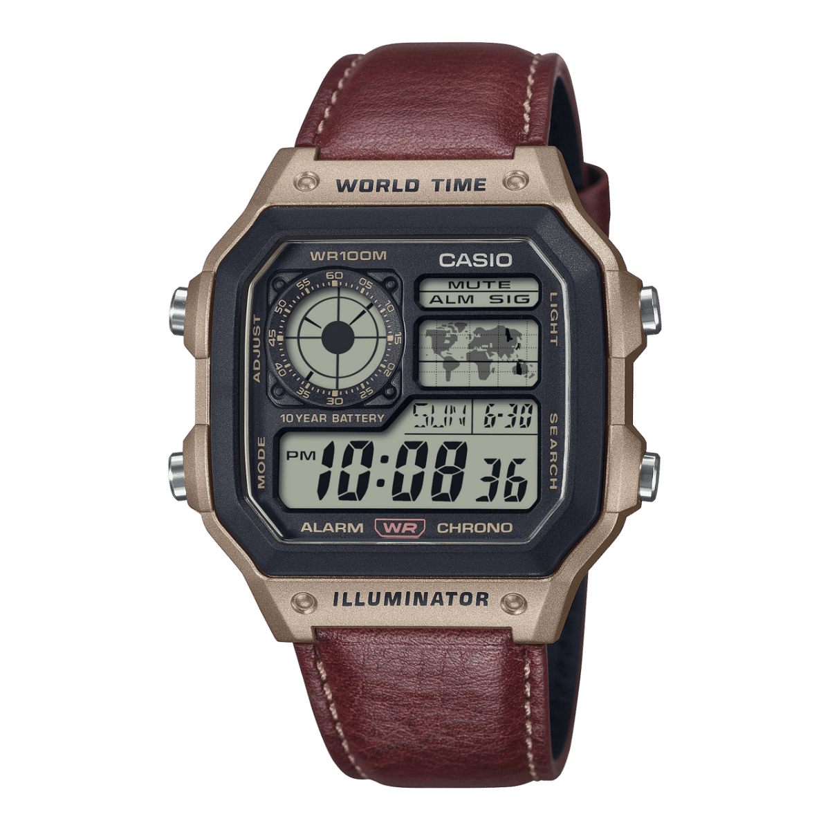 Casio Timeless AE-1200WHL-5AVEF Herren Armbanduhr • 10-Bar-Wasserdichtigkeit • Weltzeit mit 31 Zeitzonen