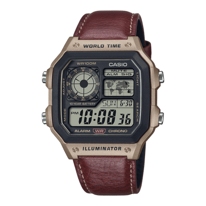 Casio Timeless AE-1200WHL-5AVEF Herren Armbanduhr • 10-Bar-Wasserdichtigkeit • Weltzeit mit 31 Zeitzonen