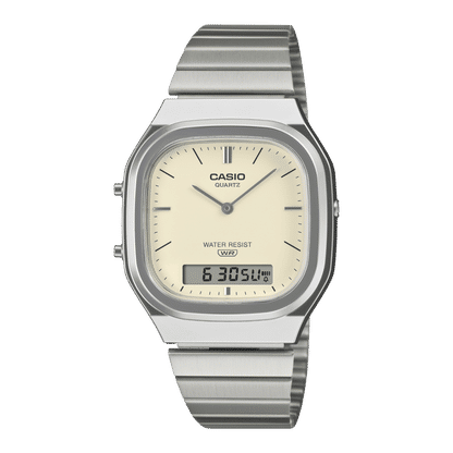 Casio AQ-240E-7A2EF Edgy Collection Armbanduhr Crème • Analog-Digital • Retro-Moderne Ästhetik