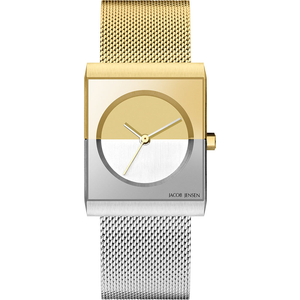 Jacob Jensen Classic JJ526 Damen Armbanduhr Bicolor • Eckiges Edelstahlgehäuse • Mineralglas