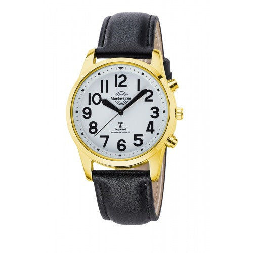 Master Time Sprechende Uhr MTGA-10940-12L Herren Armbanduhr Goldfarben/Schwarz • Sprachansage auf Knopfdruck •