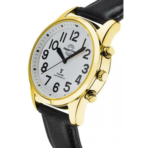 Master Time Sprechende Uhr MTGA-10940-12L Herren Armbanduhr Goldfarben/Schwarz • Sprachansage auf Knopfdruck •
