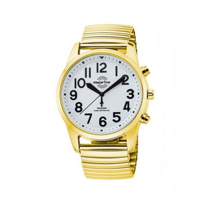 Master Time Sprechende Uhr MTGA-10941-12Z Herrenuhr Goldfarben • Funk-Sprachansage • Mineralglas