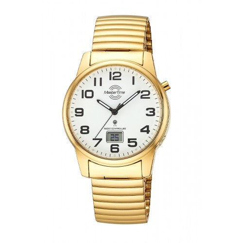 Master Time Super Power MTGA-10946-12Z Herren Armbanduhr Goldfarben • Funkuhrwerk • Leuchtzeiger & Leuchtziffern