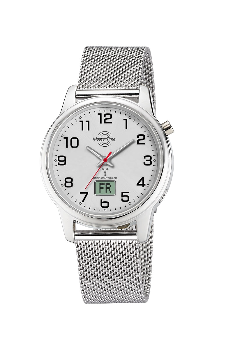 Master Time Lady Line MTLA-101001-42M Damenuhr Silber • Funk-Automatikzeit • Milanaise-Edelstahlband